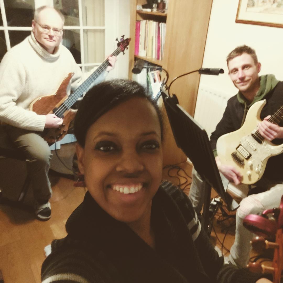 Celtic fusion band practice with fiddle, guitar and bass